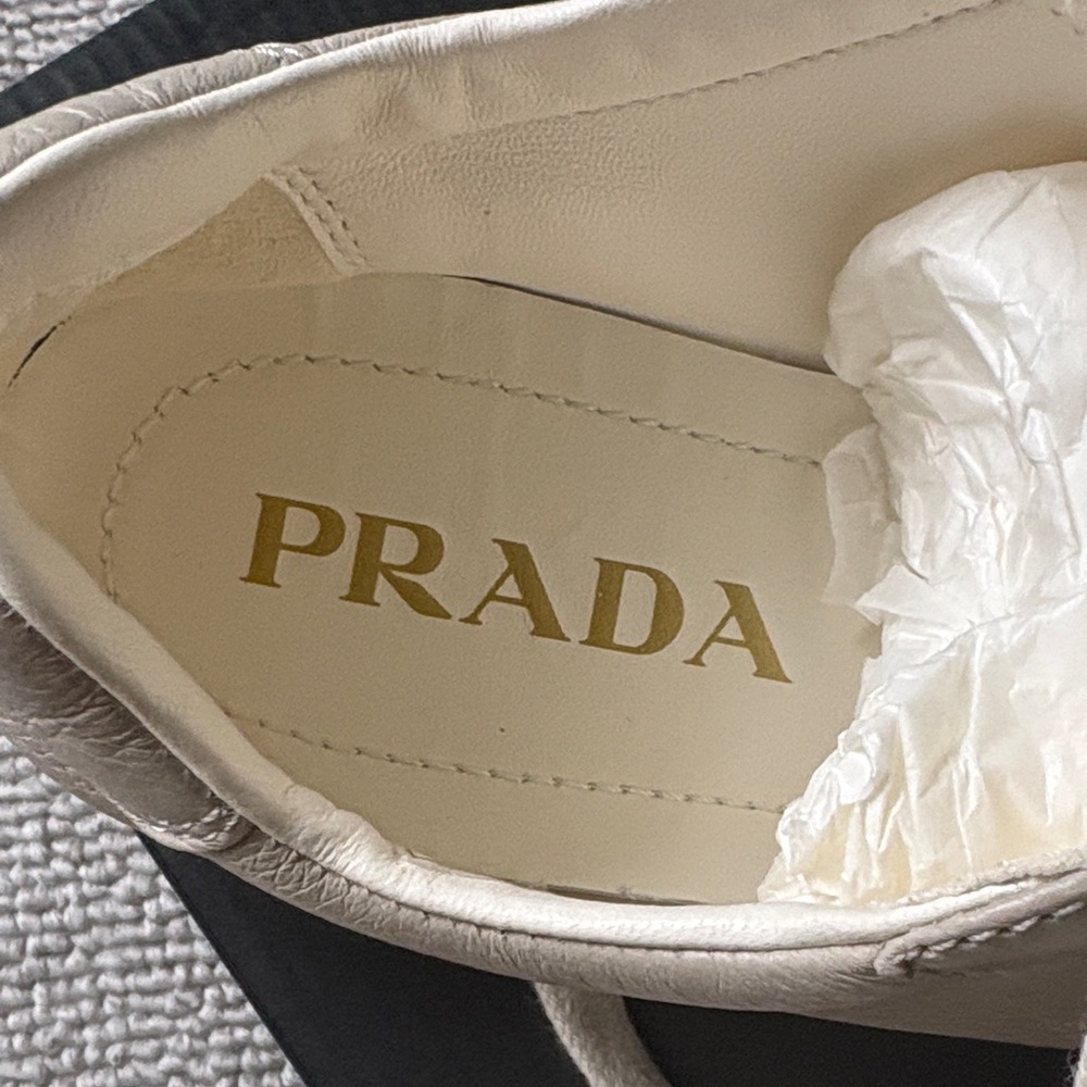 Prada Cream Leather Lace-Up Sneakers - Picture 3 of 6